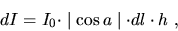 \begin{displaymath}dI = I_0 \cdot \mid \cos a \mid \cdot dl \cdot h \ ,
\end{displaymath}